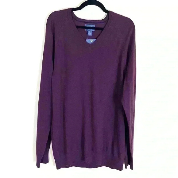 NWT G.H Bass Maroon V-Neck 100% Wool Ribbed Cuff & Hem Lightweight Sweater XL - Picture 1 of 11